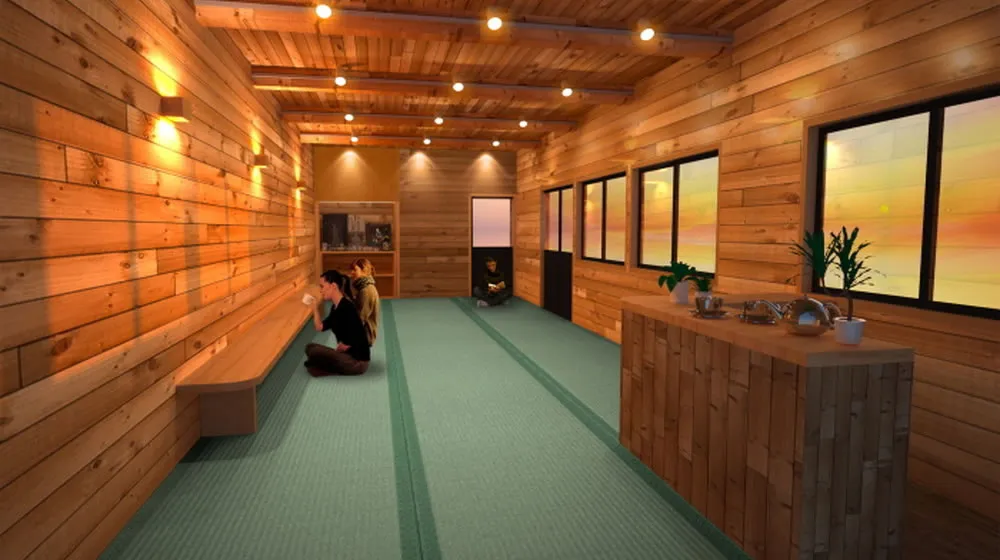 Un intérieur propre, entièrement composé de planches de cèdres
